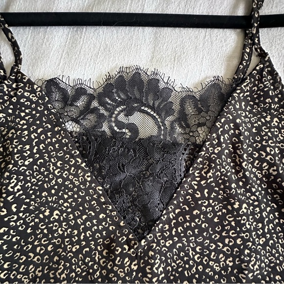 Storia Cami Tank Top Womens Small Black Animal Print Lace Trim Party Whimsigoth - Picture 3 of 9